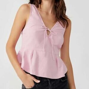 free people | NWT mika peplum smocked pink bohohemian tank top womens sz XS
